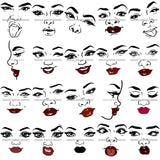 Bundle 20 Beautiful Woman Only Face Make Up Model Lips Eyes Eyelashes Layered SVG Black Girl Magic Melanin Popping Hipster Girls SVG JPG PNG Cutting Files For Silhouette Cricut and More