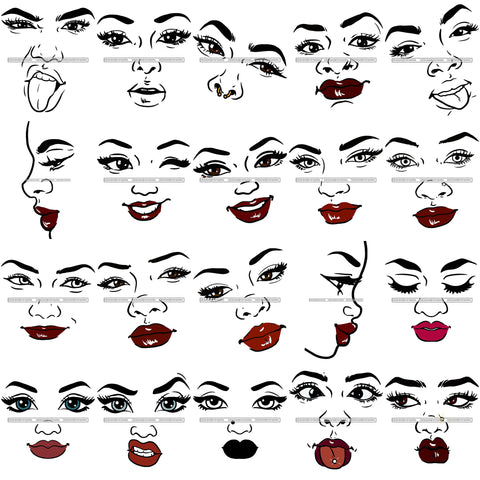 Bundle 20 Beautiful Woman Only Face Make Up Model Lips Eyes Eyelashes Layered SVG Black Girl Magic Melanin Popping Hipster Girls SVG JPG PNG Cutting Files For Silhouette Cricut and More
