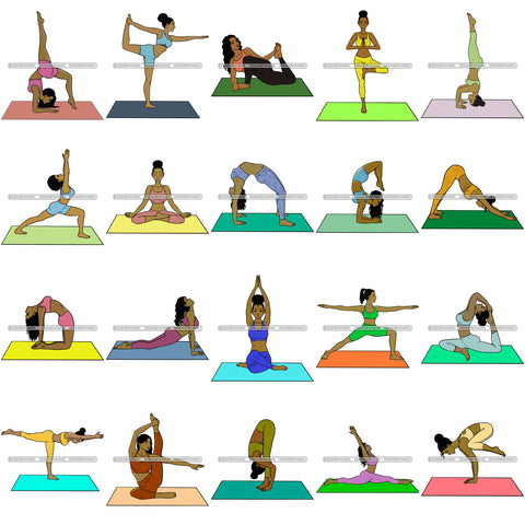 Bundle 20 Woman Doing Yoga Meditation Wellness Meditate Relax Inhale Exhale Pose Position .SVG Cutting Files For Silhouette Cricut and More!
