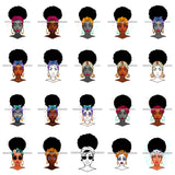 Bundle 20 African American Black Woman Afro Messy Bun Headband Bamboo Earrings Nubian Melanin PNG JPG Cutting Files