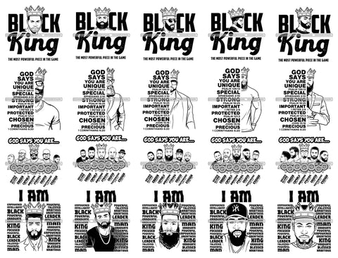 Bundle 20 Afro Man I'm Black King God Says You Are Bible Verses Quotes SVG PNG JPG Cutting Files For Silhouette Cricut and More!