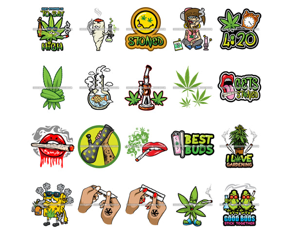 Bundle 20 Marijuana Cannabis Hashish Weed Leaf Grass Dope 420 Hemp Pot Joint Blunt Stoned High Life SVG Cutting Files
