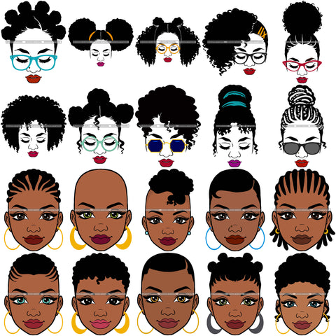 Bundle 20 Afro Woman SVG Hot Selling Designs Black Girl Magic Melanin Popping Hipster Girls SVG JPG PNG Layered Cutting Files For Silhouette Cricut and More
