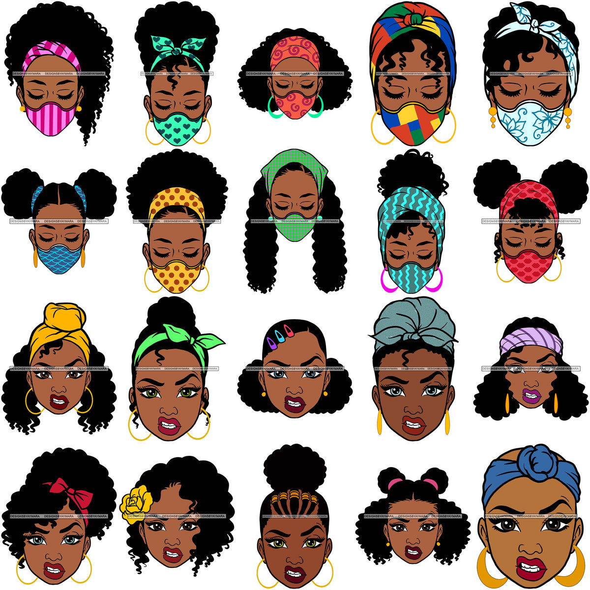 Bundle 20 Afro Woman SVG Wearing Mask Mean Face Hot Selling Designs Bl ...