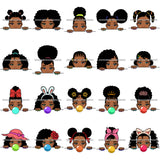 Bundle 20 Afro Cute Peeking Girls SVG Hot Selling Designs Black Girl Magic Melanin Popping Hipster Girls SVG JPG PNG Layered Cutting Files For Silhouette Cricut and More
