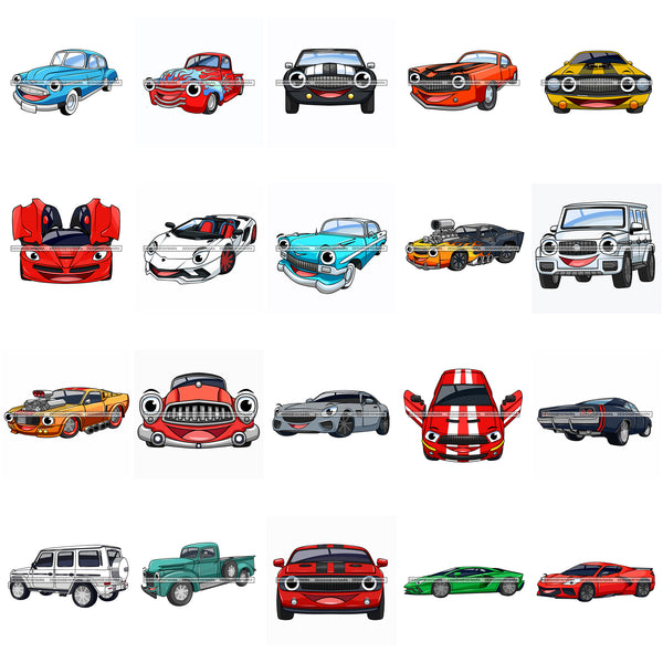 Bundle 20 Vintage Car Old School Automobile Transportation Muscle Car Cartoon Character SUV SVG PNG JPG Cutting Files For Silhouette Cricut Cut Cutting