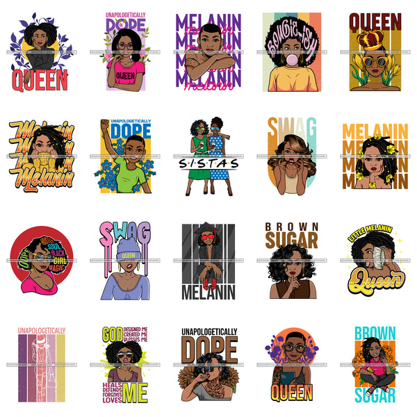 Bundle 20 Melanin Queen Afro Black Woman Quotes Brown Sugar .SVG Cut Files For Silhouette Cricut and More!