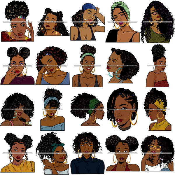 Bundle 20 Afro Girl Bamboo Earrings Hustle Diva Gold Jewelry Hair Accessories Black Woman Goddess SVG Files For Cutting and More!