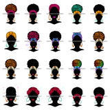 Bundle 20 Afro African American Woman Silhouette Afro Messy Bun Headband Bamboo Earrings Nubian Melanin PNG JPG Cutting Files