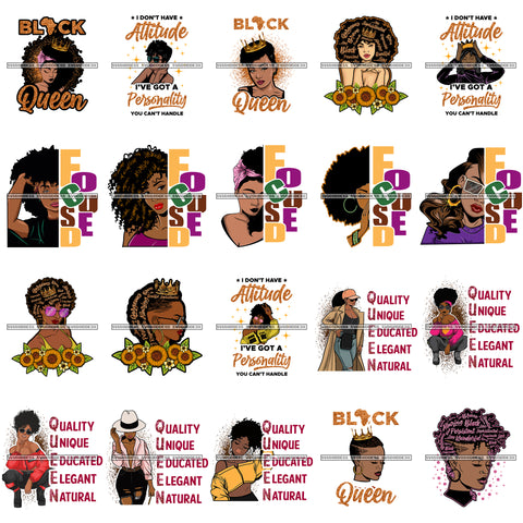 Bundle 20 Afro Black Woman I Don't Have Attitude Focused Black Queen Quotes Diva Layered SVG Cut Files For Silhouette Cricut and More!
