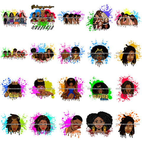 Bundle 20 Afro Melanin Pretty Woman Splash Dripping Melanin Black Girl Magic Nubian PNG JPG SVG Cutting Files For Silhouette Cricut and More!