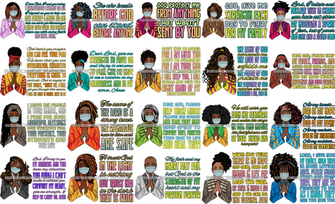 Bundle 20 Afro Lola Praying God Quotes Sad Crying Pain Face Mask Begging Prayers Virus SVG Vector Clipart Cutting Files