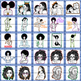 Bundle 25 Queen Couple Melanin Woman Locs Hair Woman Praying Yoga Mix Bundle B/W SVG PNG JPG Cut Files For Silhouette Cricut and More!