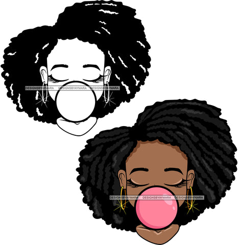 Bundle 2 Afro Lili Blowing Gum SVG Black Girl Magic Melanin Popping Hipster Girls SVG JPG PNG Layered Cutting Files For Silhouette Cricut and More