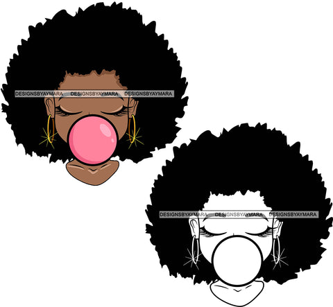 Bundle 2 Afro Lili Blowing Gum SVG Black Girl Magic Melanin Popping Hipster Girls SVG JPG PNG Layered Cutting Files For Silhouette Cricut and More