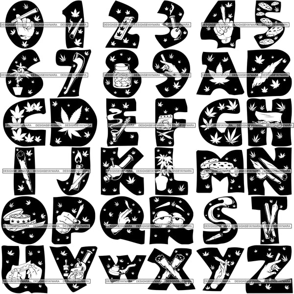 Bundle 36 Marijuana Alphabet Numbers Letters Creation Kit SVG JPG PNG Layered Cutting Files For Silhouette Cricut and More