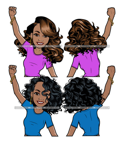 Bundle 4 Afro Lola Hands Up Woman Power We Can Do It Melanin Nubian Black Girl Magic SVG JPG PNG Layered Cutting Files For Silhouette Cricut and More