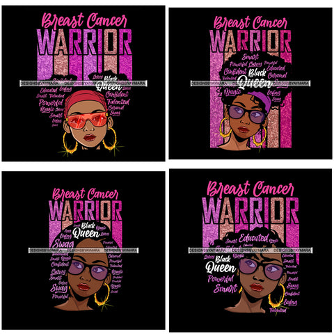 Bundle 4 Afro Lola Breast Cancer Warrior Survivor Fighter Black Woman Lady Nubian Queen Melanin Popping SVG Cutting Files For Silhouette Cricut and More