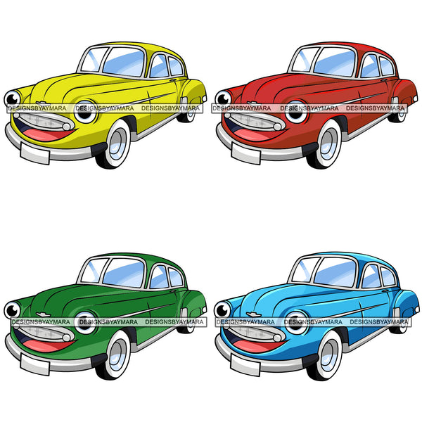 Bundle 4 Muscle Car Cartoon Character Vintage Retro Old School Automobile Classic  SVG PNG JPG Cutting Files For Silhouette Cricut and More!