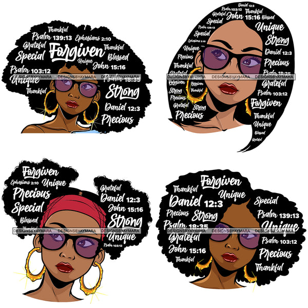Bundle 4 Forgiven Unique Strong Afro Lola Educated Black Woman Lady Nubian Queen Melanin Popping SVG Cutting Files For Silhouette Cricut and More