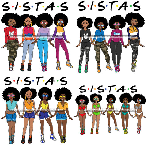 Bundle 4 Sistas Sisters Best Friends Together Melanin Popping Black Girl Magic JPG PNG  Files For Silhouette Cricut and More