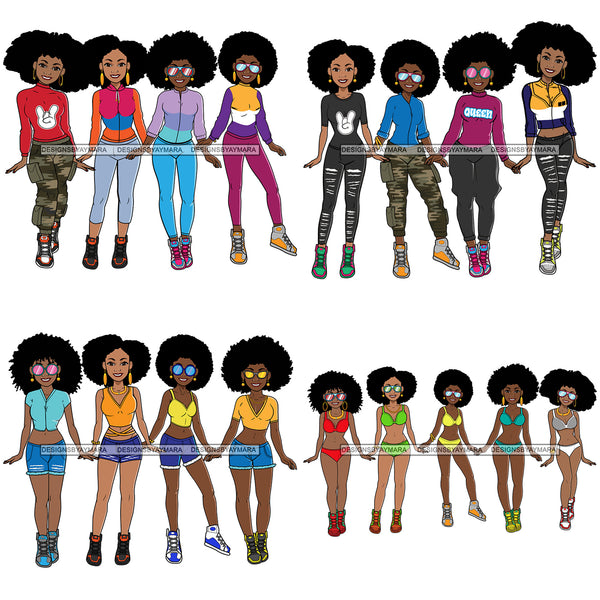 Bundle 4 Sistas Sisters Best Friends Together Melanin Popping Black Girl Magic JPG PNG Files For Silhouette Cricut and More