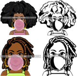 Bundle 4 Afro Cute Lola Chewing Gun Nubian Queen Melanin SVG Cutting Files For Silhouette Cricut and More