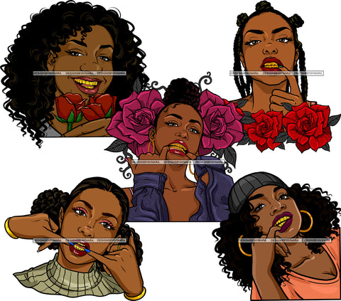 Bundle 5 Gangster Woman Gold Teeth Grill Gettho Hipster Fashion Black Girl Magic Melanin Popping Nubian Queen Bad Ass Women JPG PNG Clipart