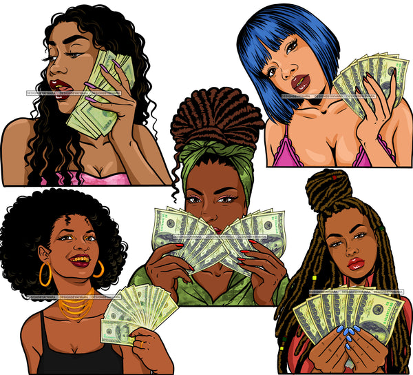 Bundle 5 Hustler Woman Sucessful Black Women Hundred Dollar Bill Black Girl Magic Melanin Popping Nubian Queen Bad Ass Women JPG PNG Clipart