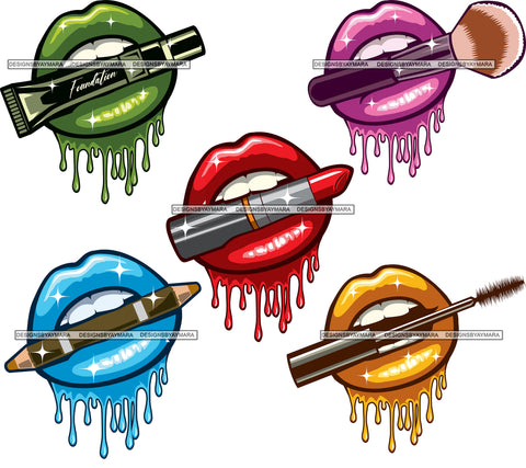 Bundle 5 Lips Make Up Dripping Woman Sexy Lips Lip-gloss Lipstick .SVG Cut Files For Silhouette Cricut and More!