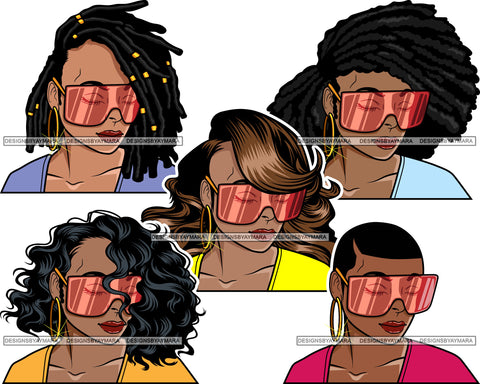 Bundle 5 Afro Lola Wearing Fashion Big Glasses Hipster Woman Lady Nubian Queen Melanin Popping SVG Cutting Files For Silhouette Cricut and More