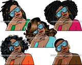 Bundle 5 Afro Lola Wearing Fashion Big Glasses Hipster Woman Lady Nubian Queen Melanin Popping SVG Cutting Files For Silhouette Cricut and More