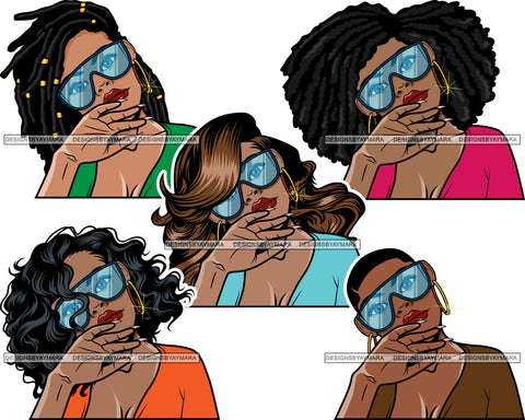 Bundle 5 Afro Lola Wearing Fashion Big Glasses Hipster Woman Lady Nubian Queen Melanin Popping SVG Cutting Files For Silhouette Cricut and More