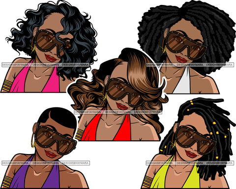 Bundle 5 Afro Lola Wearing Fashion Big Glasses Hipster Woman Lady Nubian Queen Melanin Popping SVG Cutting Files For Silhouette Cricut and More