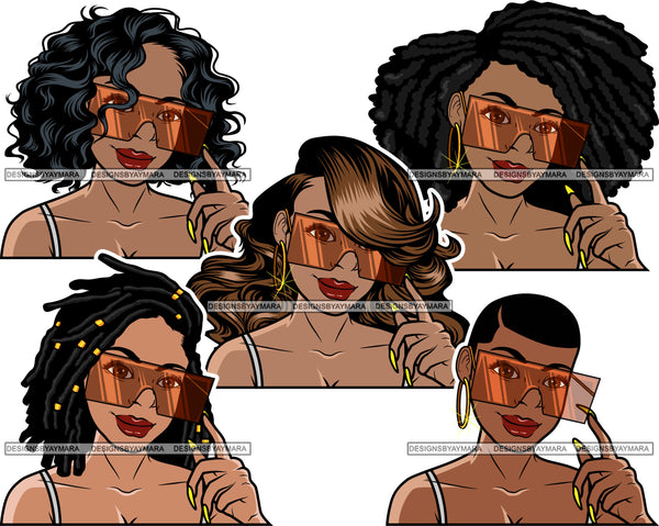 Bundle 5 Afro Lola Wearing Fashion Big Glasses Hipster Woman Lady Nubian Queen Melanin Popping SVG Cutting Files For Silhouette Cricut and More