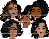 Bundle 5 Afro Beautiful Lola Hand In Face Queen Boss Lady Black Woman Nubian Melanin Popping SVG Cutting Files For Silhouette Cricut and More