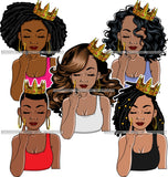 Bundle 5 Afro Beautiful Lola Queen Gold Crown Middle Finger Mean Emotion Boss Lady Black Woman Nubian Melanin Popping SVG Cutting Files For Silhouette Cricut and More