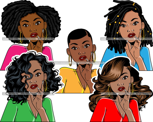 Bundle 5 Afro Beautiful Lola Hand In Her Face Queen Boss Lady Black Woman Nubian Melanin Popping SVG Cutting Files For Silhouette Cricut and More