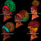 Bundle 5 Afro Woman Messy Bun Puff Brave Flawless Attitude Power Hair Quotes Black Girl Magic Melanin Popping Nubian Queen JPG PNG Clipart