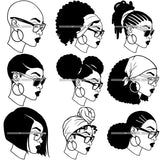 Bundle 9 Afro Woman SVG Wearing Glasses Black Girl Magic Melanin Popping Hipster Girls SVG JPG PNG Layered Cutting Files For Silhouette Cricut and More