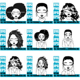 Bundle 9 Afro Cute Lili Designs For Commercial And Personal Use Black Girl Woman Nubian Queen Melanin SVG Cutting Files For Silhouette Cricut and More