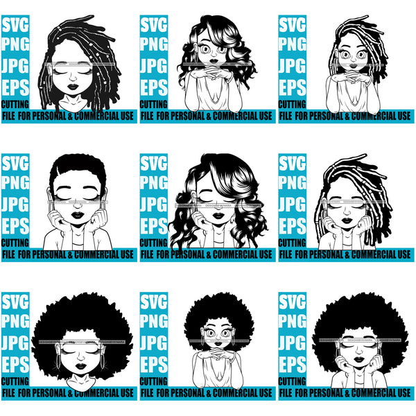 Bundle 9 Afro Cute Lili Designs For Commercial And Personal Use Black Girl Woman Nubian Queen Melanin SVG Cutting Files For Silhouette Cricut and More