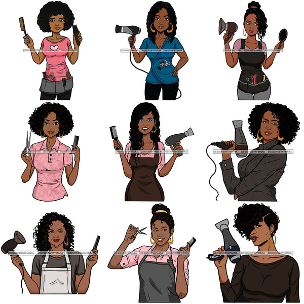 Bundle 9 Afro Woman Hair Beauty Salon Dresser Stylist Female Hairdresser Haircut Business Lady SVG Cutting Files For Silhouette and Cricut