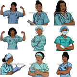 Bundle 9 Afro Female Nurse Medical Doctor Hospital Woman Health Healthcare Clinic  SVG Cutting Files For Silhouette and Cricut