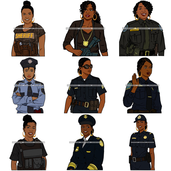 Bundle 9 Policewoman Uniform Female Security Officer Safety Badge Law Police Officer SVG Cutting Files For Silhouette and Cricut