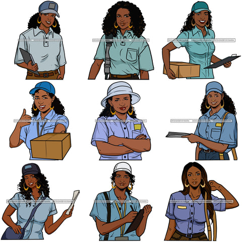 Bundle 9 Postwoman Mail Post Office Postal Courier Business Service Woman Parcel Worker SVG Cutting Files For Silhouette and Cricut