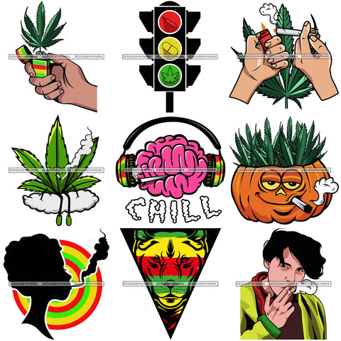 Bundle 9 Marijuana Pot Head Rasta 420 Cannabis Weed Leaf Grass Joint Blunt Stoned High Life SVG Cutting Files