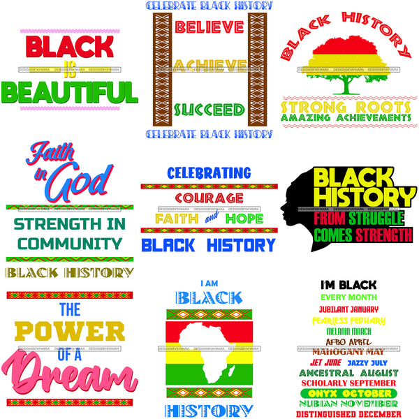 Bundle 9 Black History Month Designs .SVG Cutting Files For Silhouette Cricut and More!