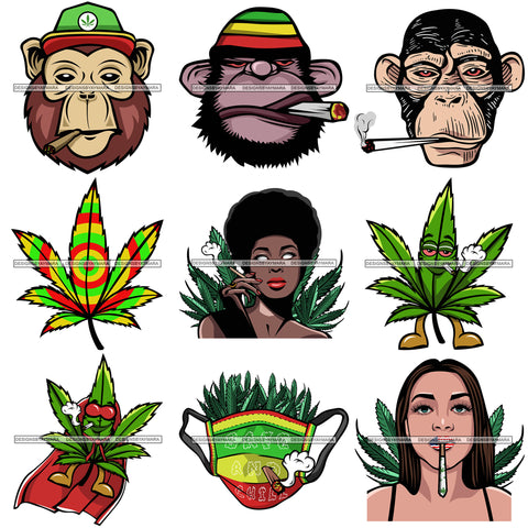 Bundle 9 Marijuana Pot Head Rasta 420 Cannabis Weed Leaf Grass Joint Blunt Stoned High Life SVG Cutting Files