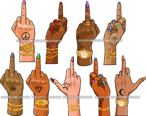 Bundle 9 Middle Finger Expression Direction Adult Hands Design Element Dirty Body Part Black Girl Magic Queen Bad Ass Women JPG PNG Clipart